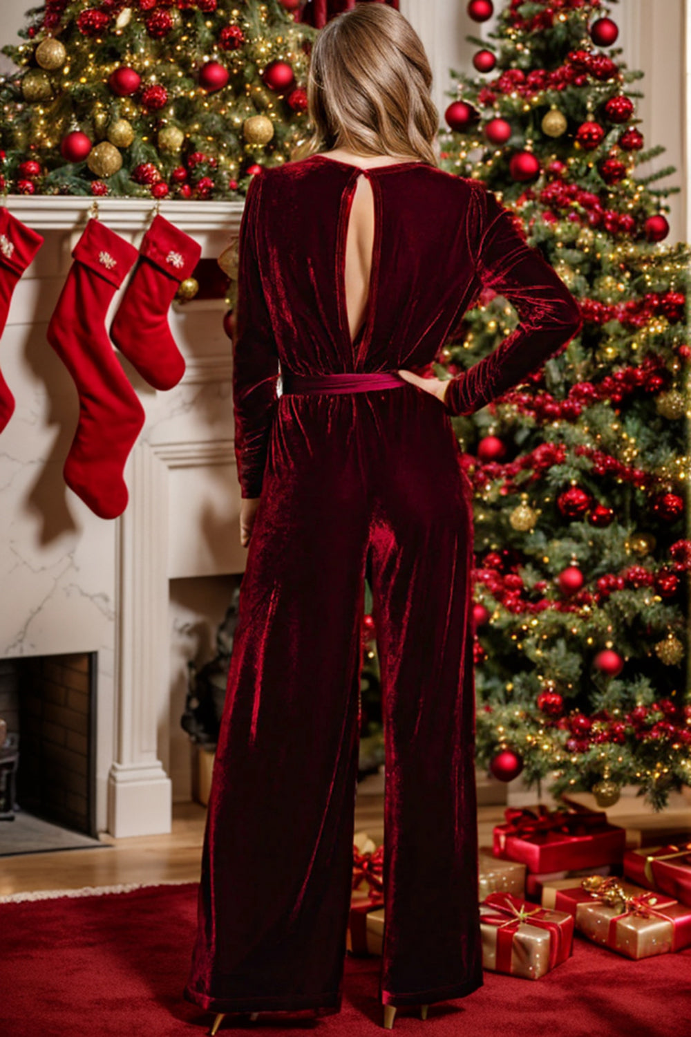 Holiday Ready Tie Waist Wide Leg Jumpsuit - SleekrMe