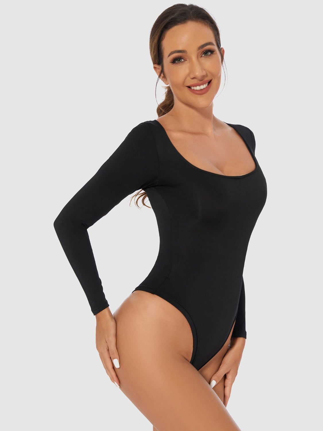 Simply Sleek Scoop Neck Long Sleeve Bodysuit - SleekrMe