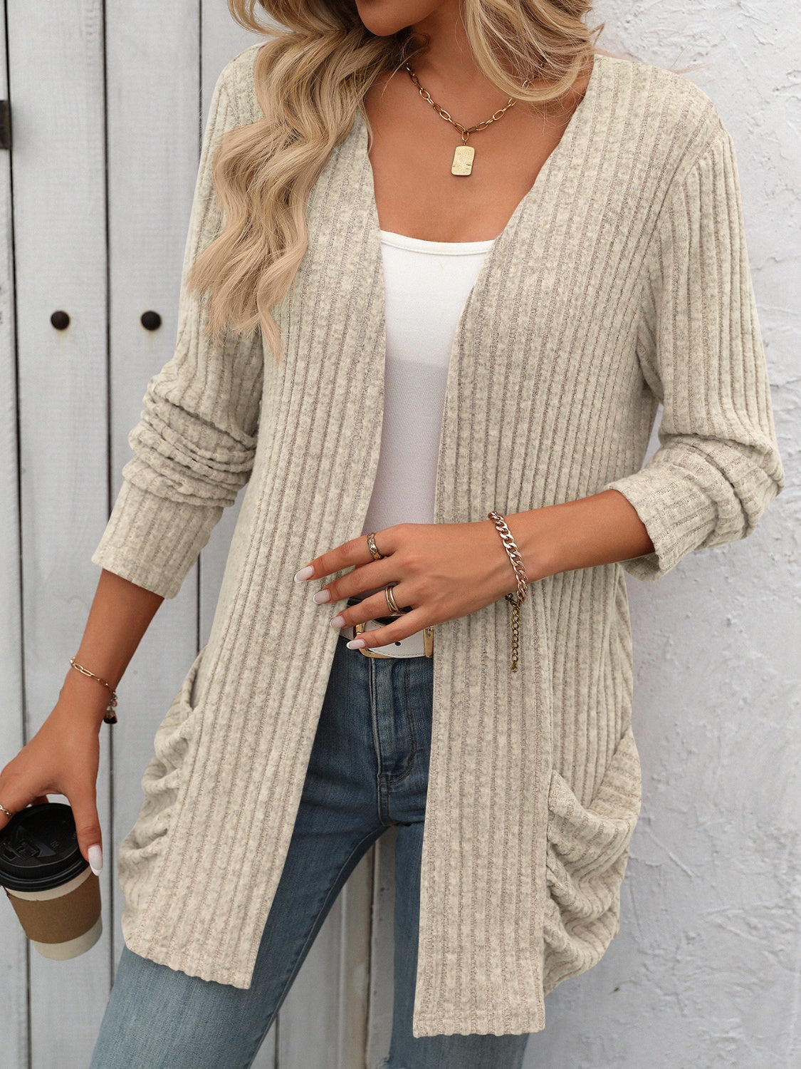 Cozy Ribbed Open-Front Long Sleeve Cardigan - SleekrMe