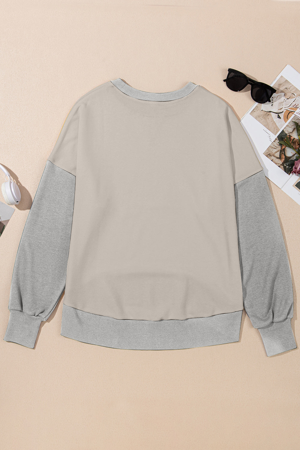 Contrast Chic Round Neck Sweatshirt - SleekrMe