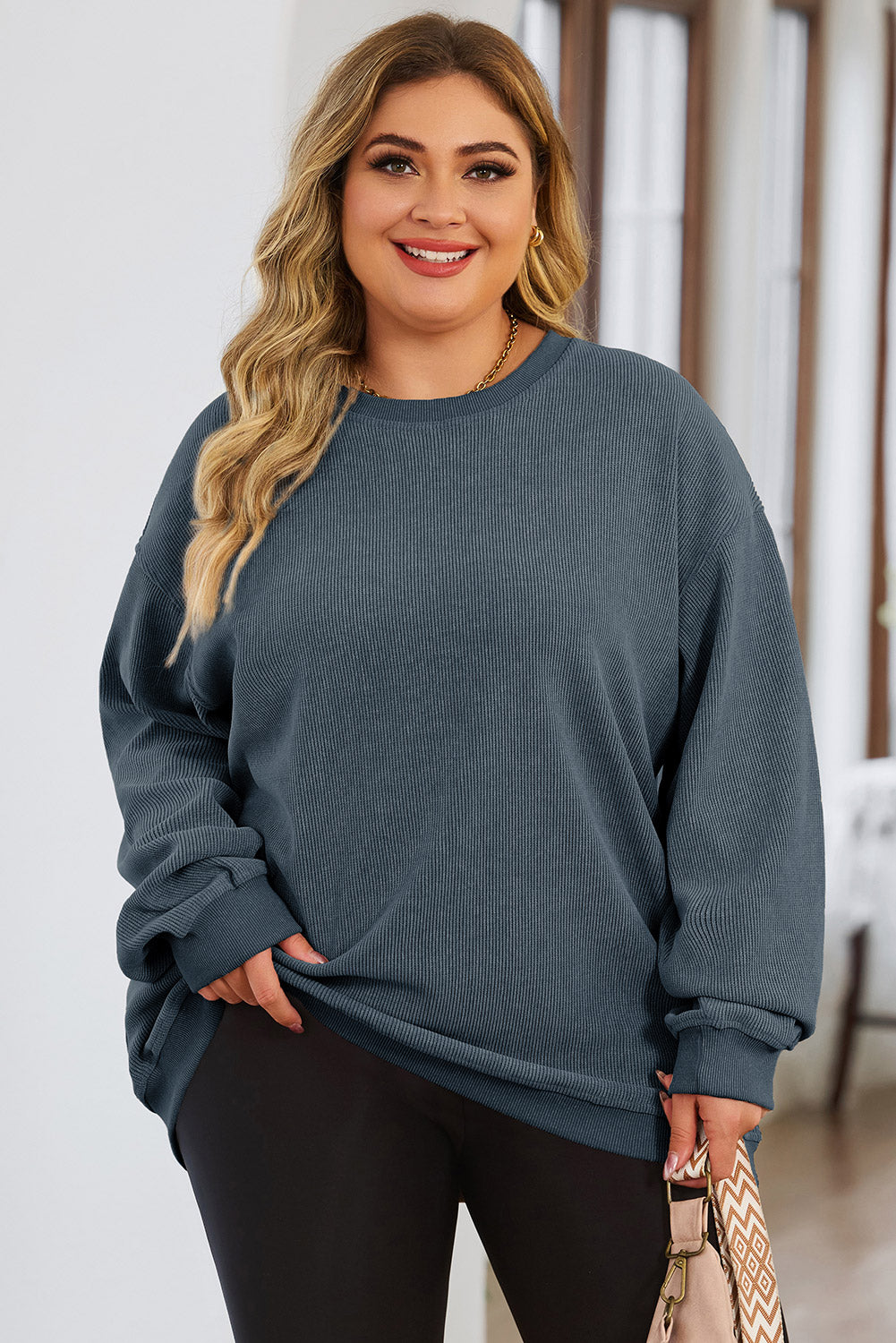 Cozy Luxe Plus Size Round Neck Sweatshirt - SleekrMe