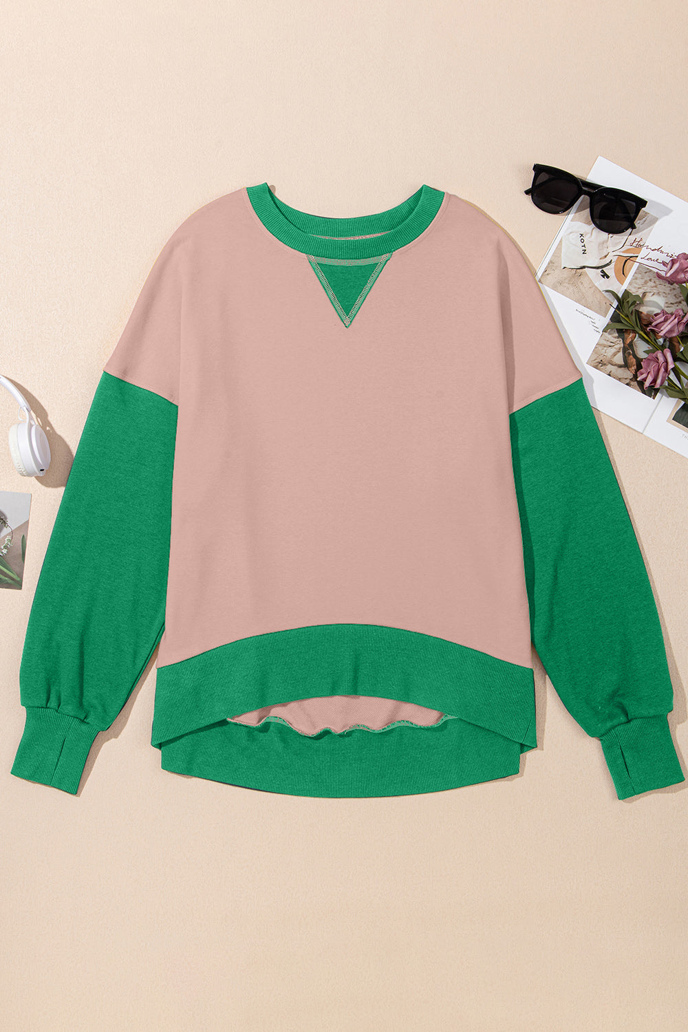 Contrast Chic Round Neck Sweatshirt - SleekrMe