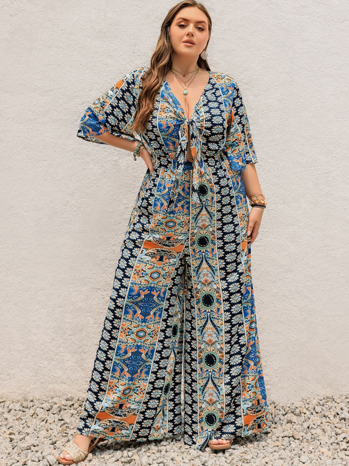 Bold &amp; Beautiful Plus Size Wide Leg Printed Jumpsuit - SleekrMe