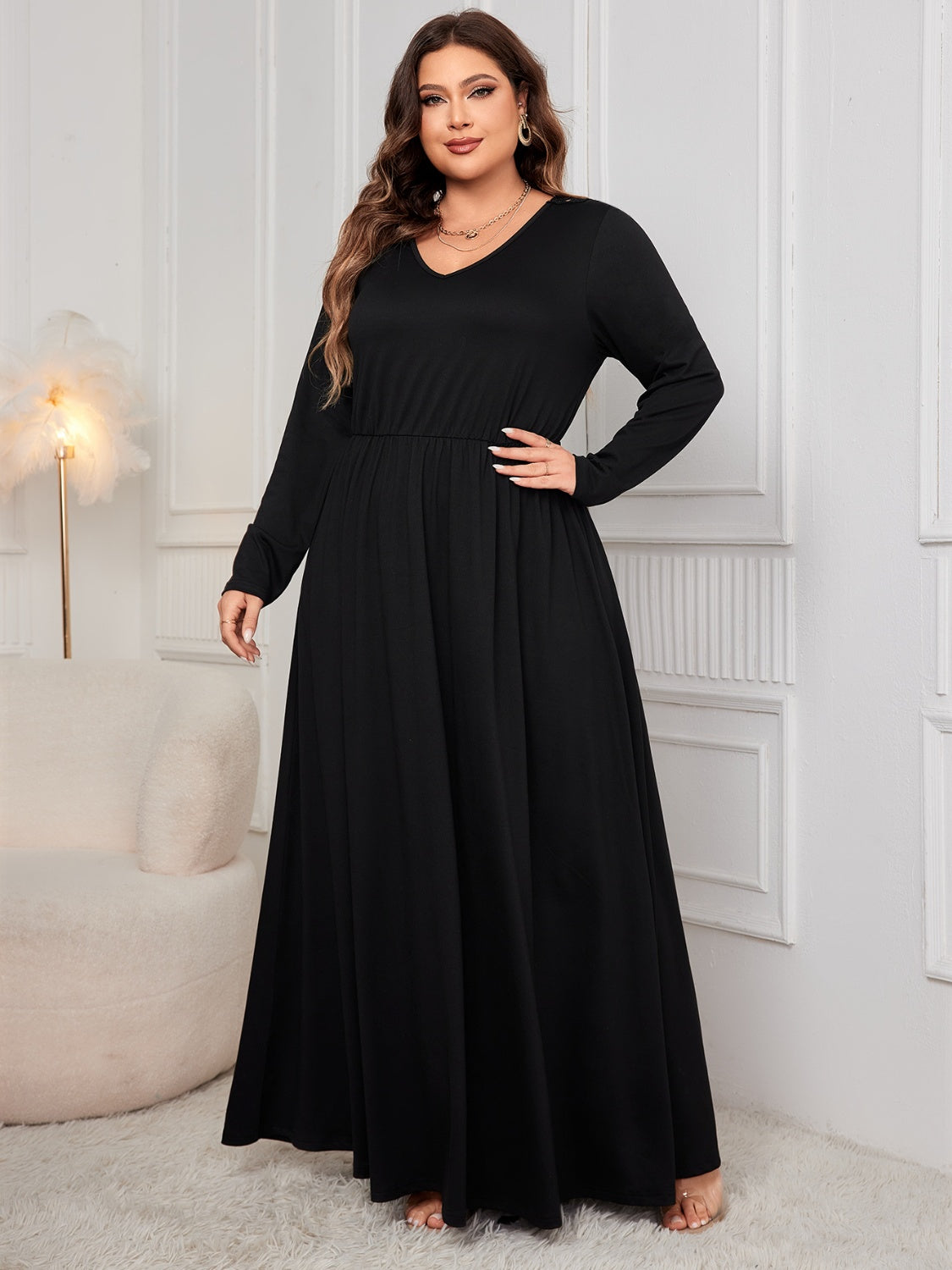 Sultry Elegance Cutout V-Neck Maxi Dress | Plus Size Perfection - SleekrMe