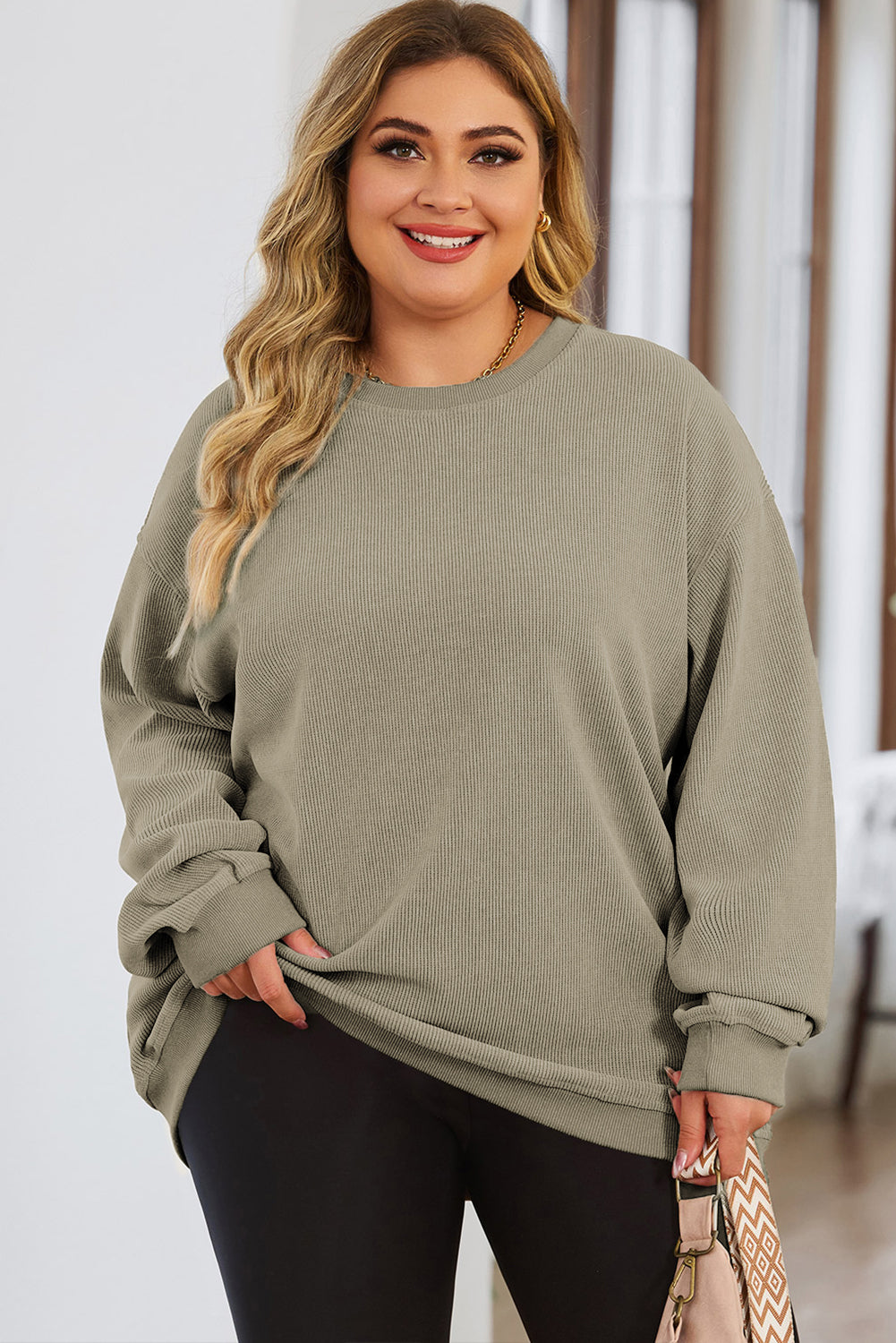 Cozy Luxe Plus Size Round Neck Sweatshirt - SleekrMe