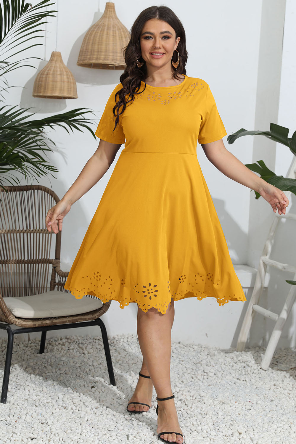 Elegant Openwork Plus Size Midi Dress - SleekrMe