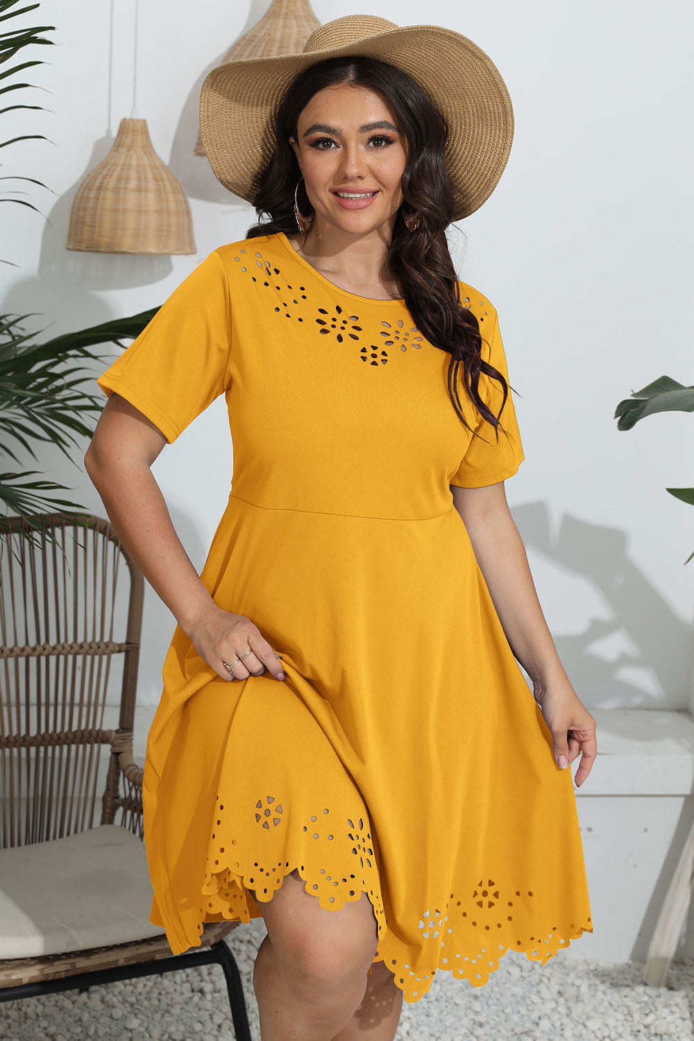 Elegant Openwork Plus Size Midi Dress - SleekrMe