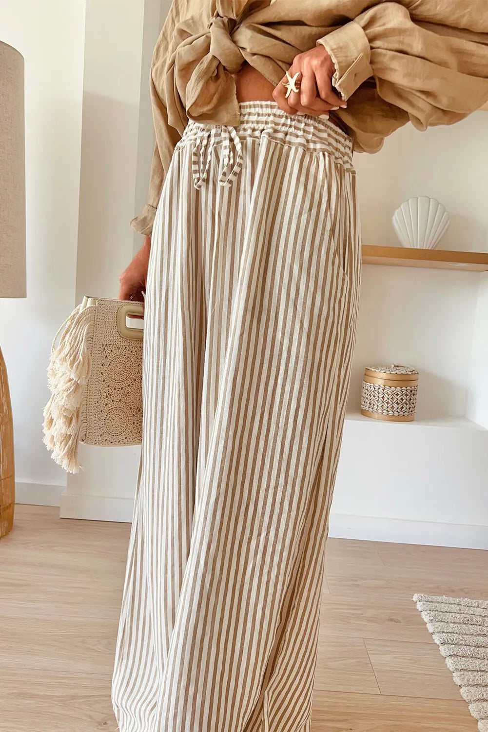 Striped Elegance Plus Size Wide Leg Pants - SleekrMe