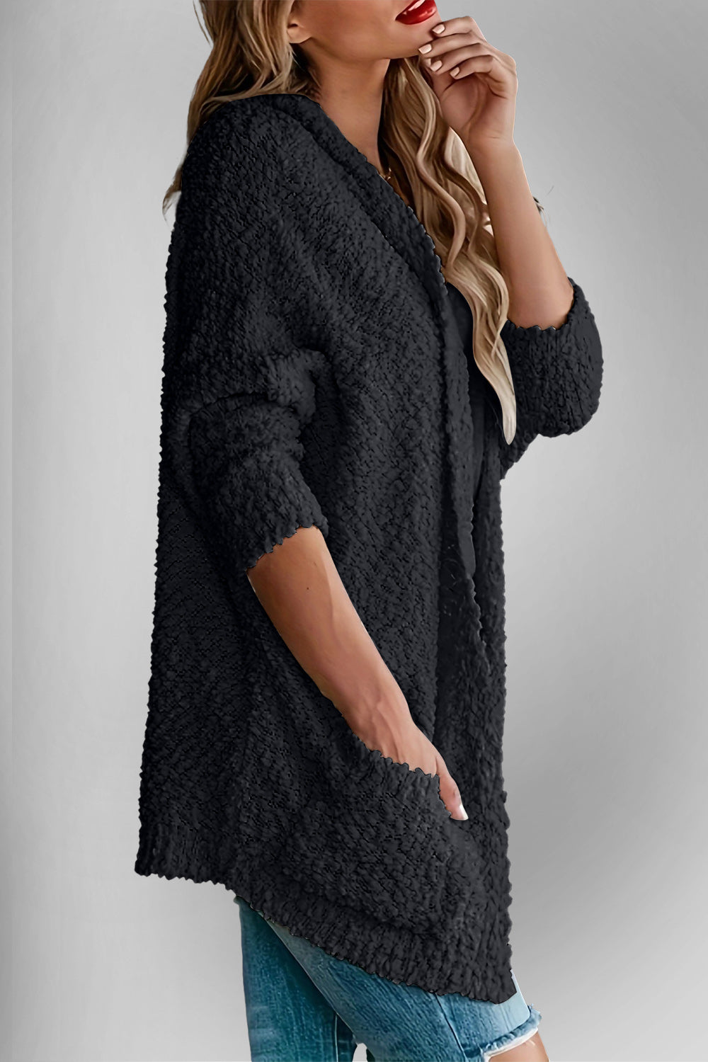 Chic Comfort Open Front Cardigan with Pockets - SleekrMe