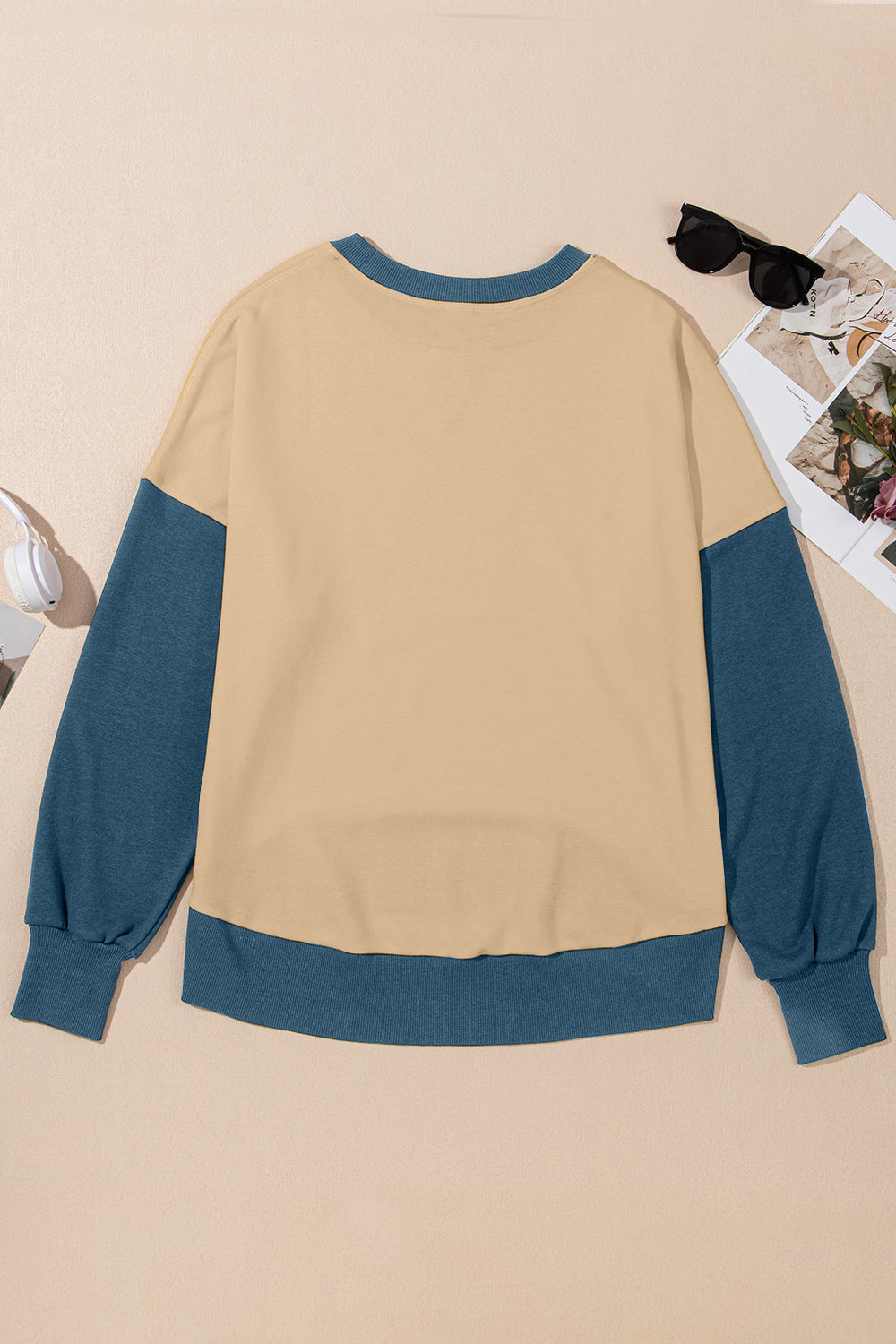 Contrast Chic Round Neck Sweatshirt - SleekrMe