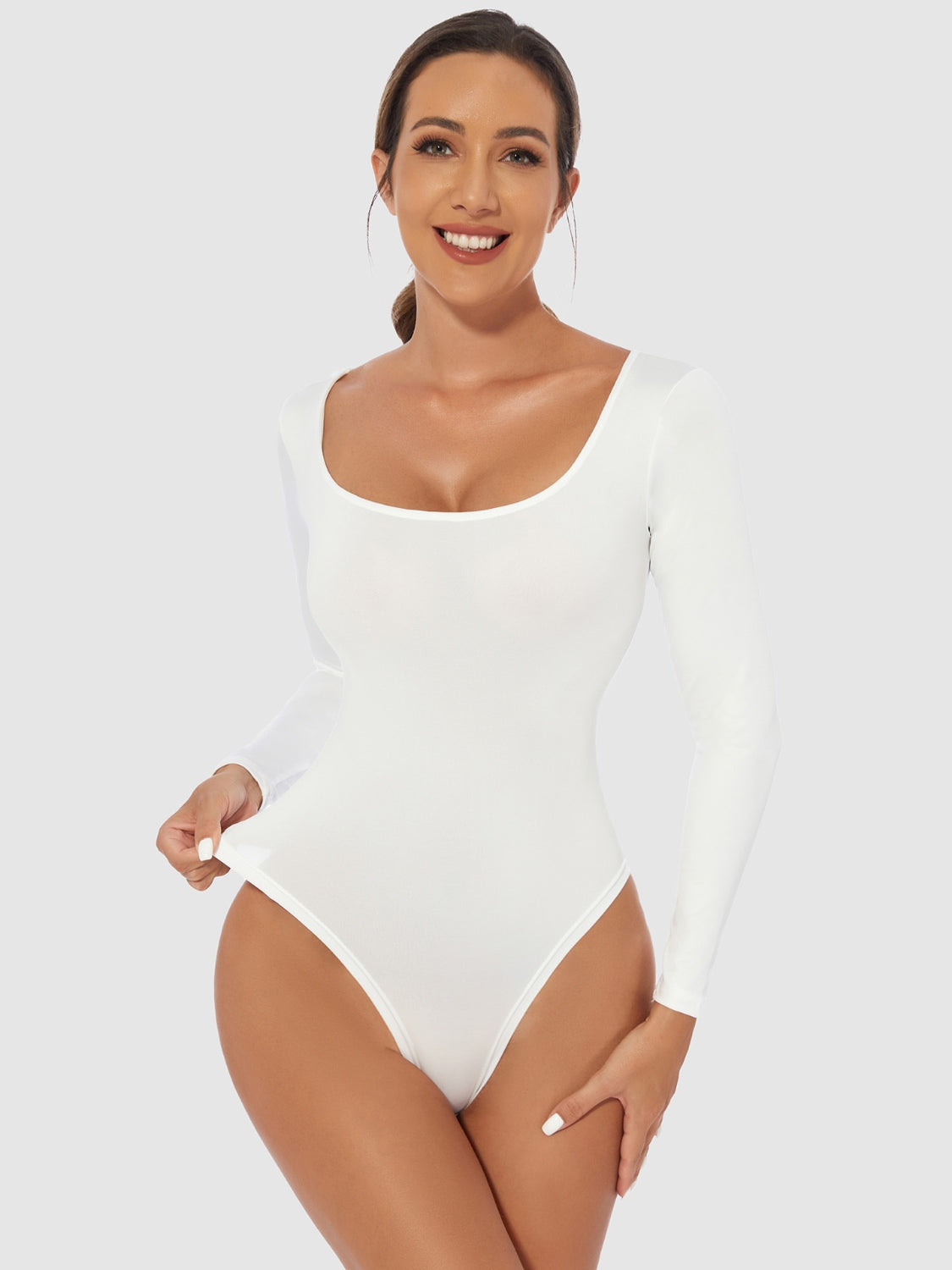 Simply Sleek Scoop Neck Long Sleeve Bodysuit - SleekrMe