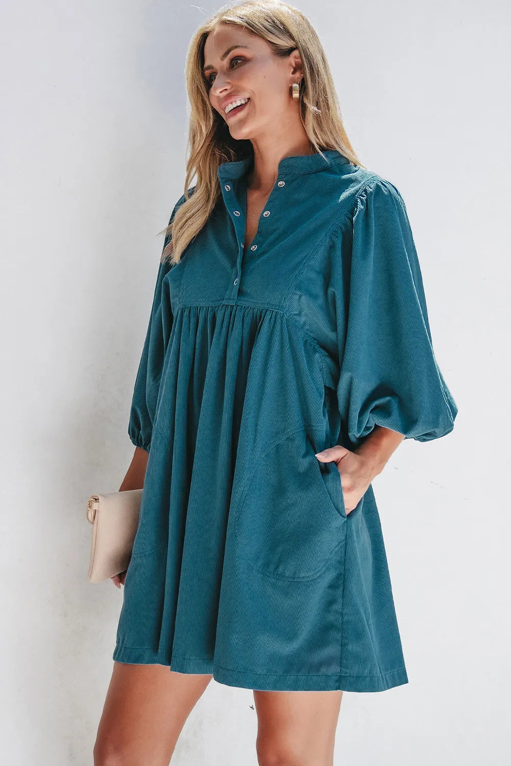 Effortless Elegance Snap-Front Dress with Pockets - SleekrMe