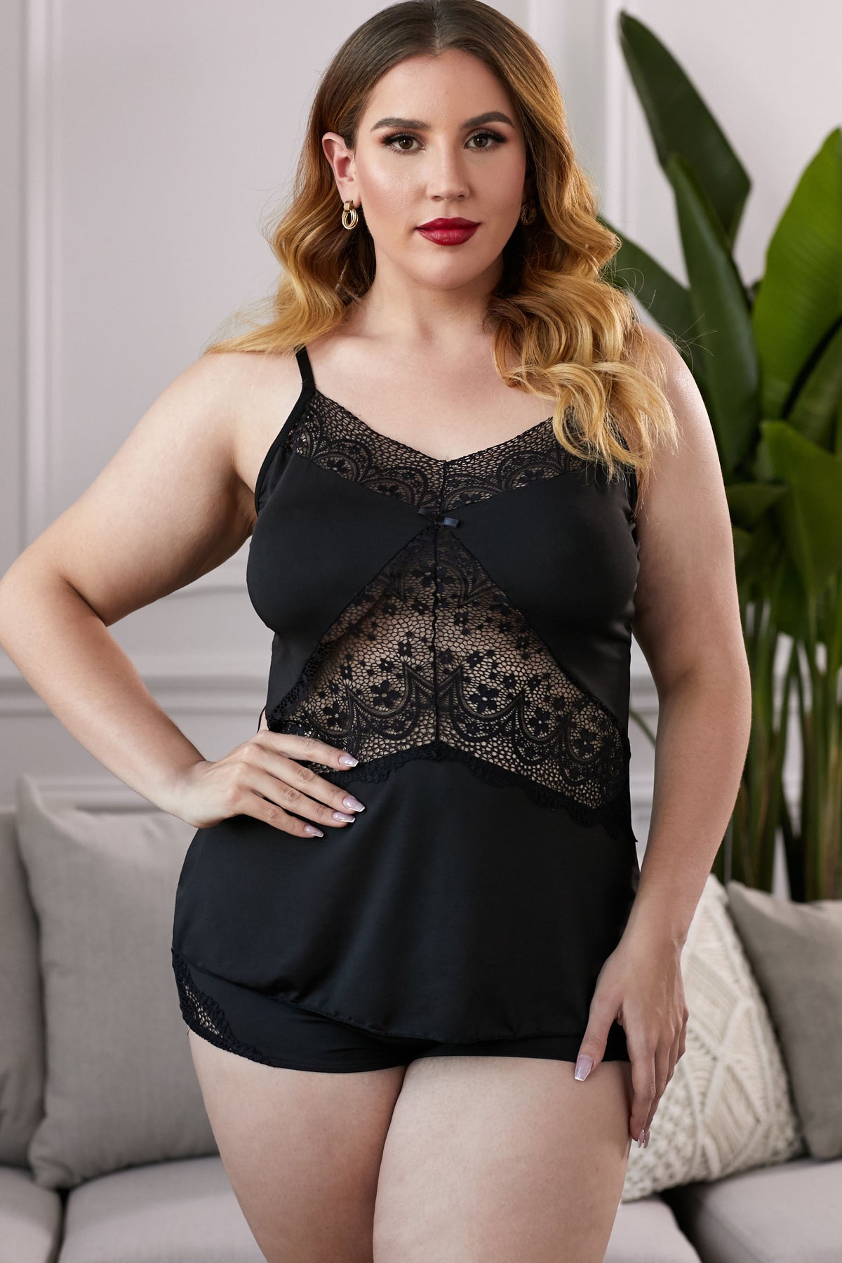 Luxe Lace Dreams Plus Size Pajama Set | Comfort Meets Elegance - SleekrMe