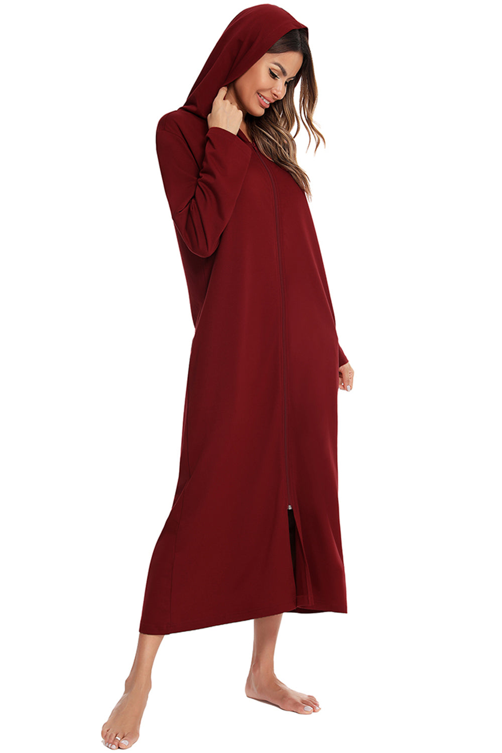 Snuggle-Up Zip Front Hooded Night Dress with Pockets - SleekrMe