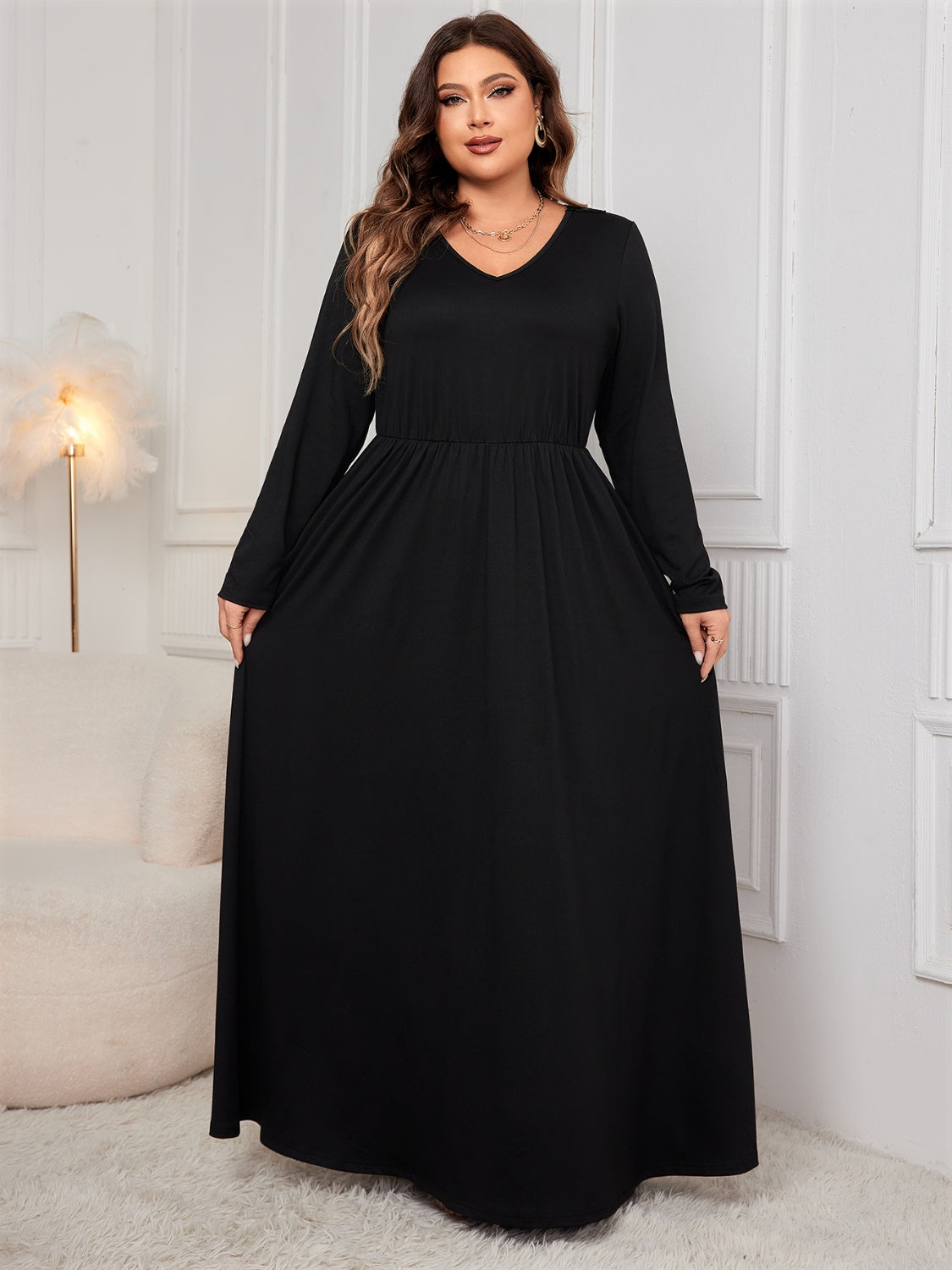 Sultry Elegance Cutout V-Neck Maxi Dress | Plus Size Perfection - SleekrMe