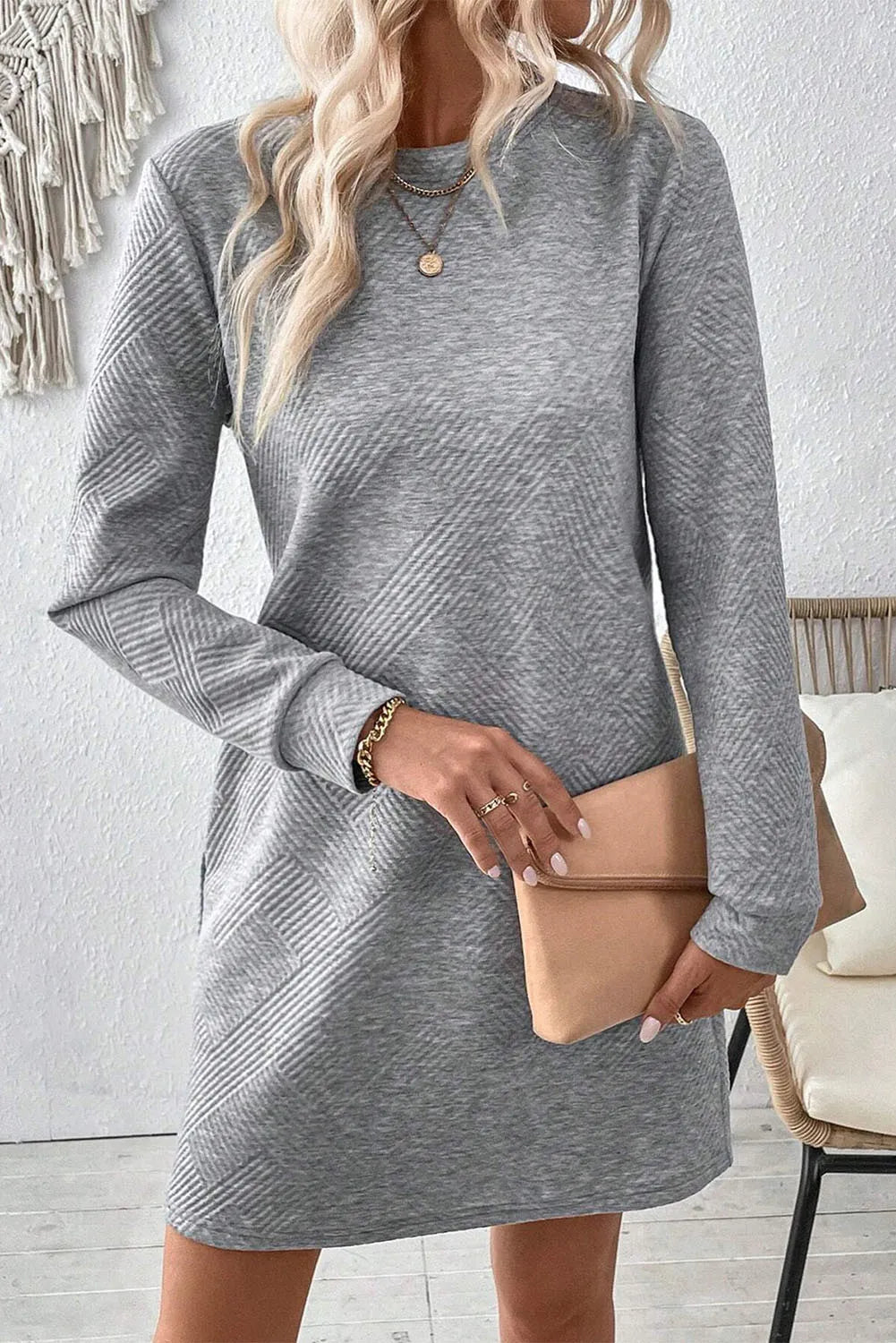 Effortlessly Chic Textured Mini Dress - SleekrMe