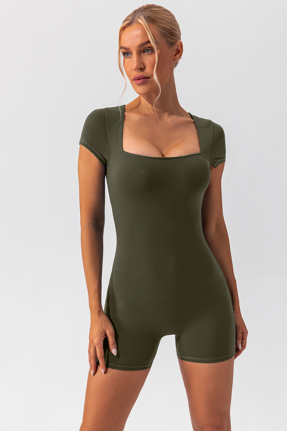 Sculpt &amp; Flex Square Neck Cap Sleeve Romper - SleekrMe