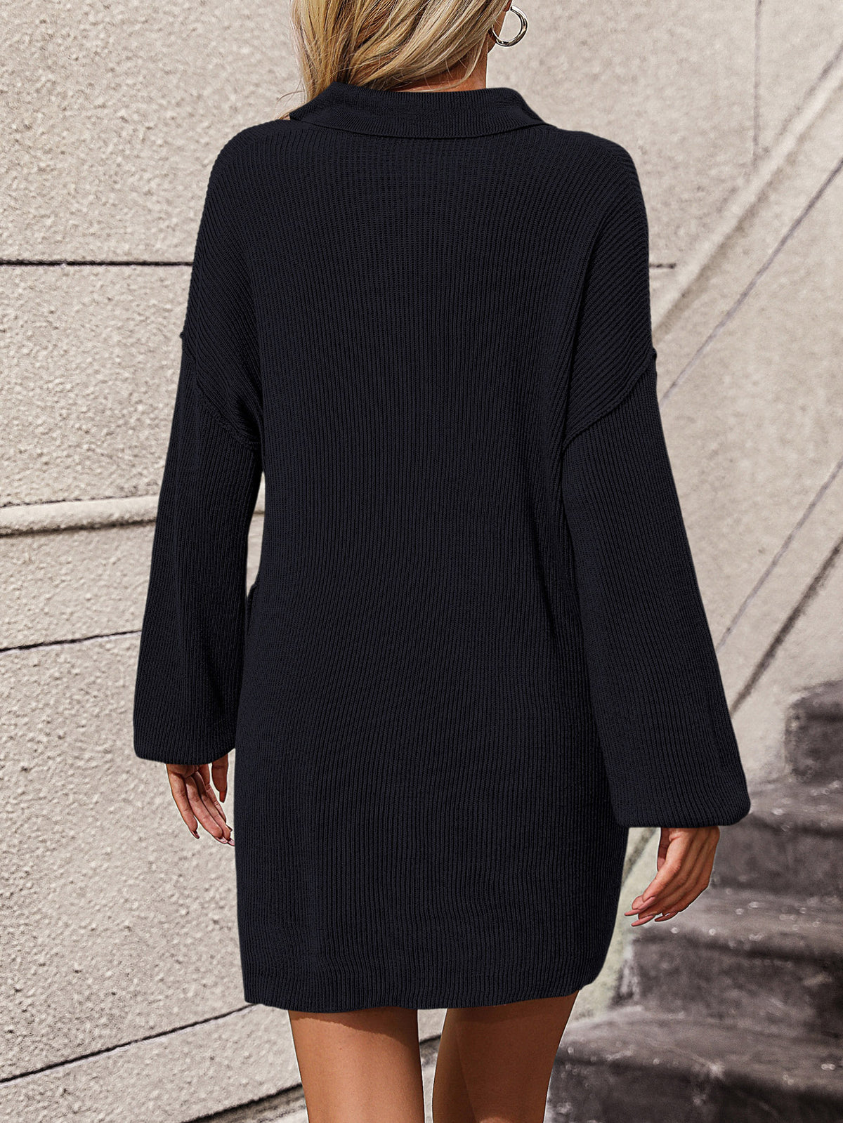 Effortless Elegance Collared Sweater Dress with Pockets - SleekrMe