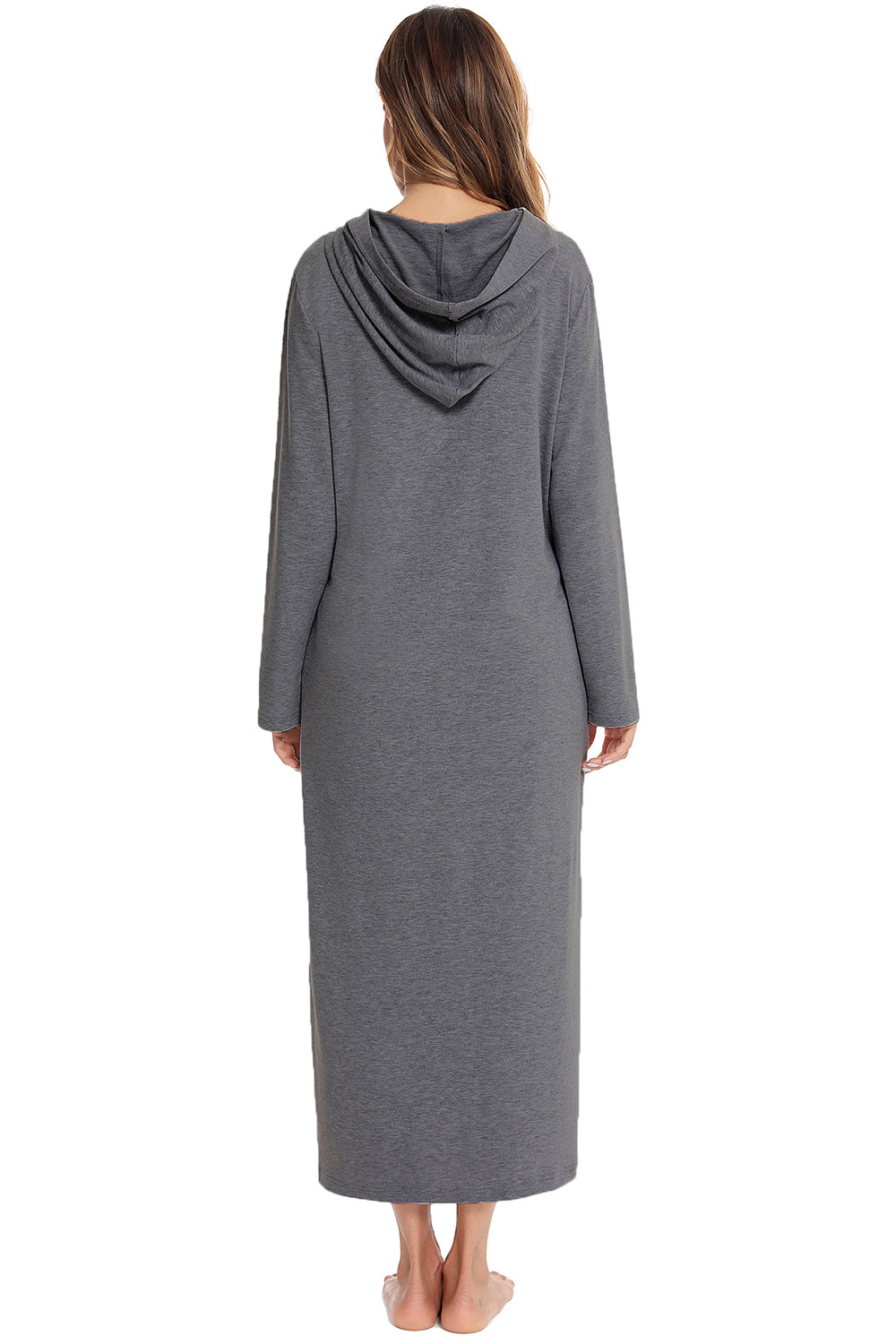 Snuggle-Up Zip Front Hooded Night Dress with Pockets - SleekrMe