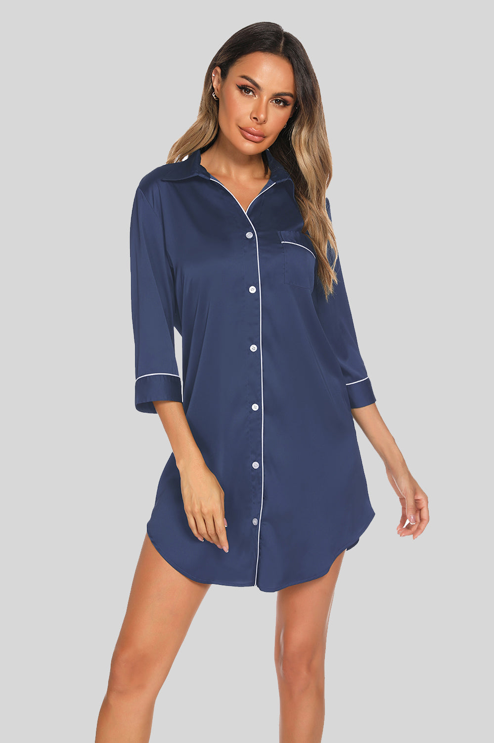 Dreamy Nights Button-Up Collared Sleep Dress - SleekrMe