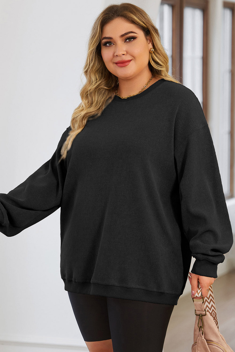 Cozy Luxe Plus Size Round Neck Sweatshirt - SleekrMe