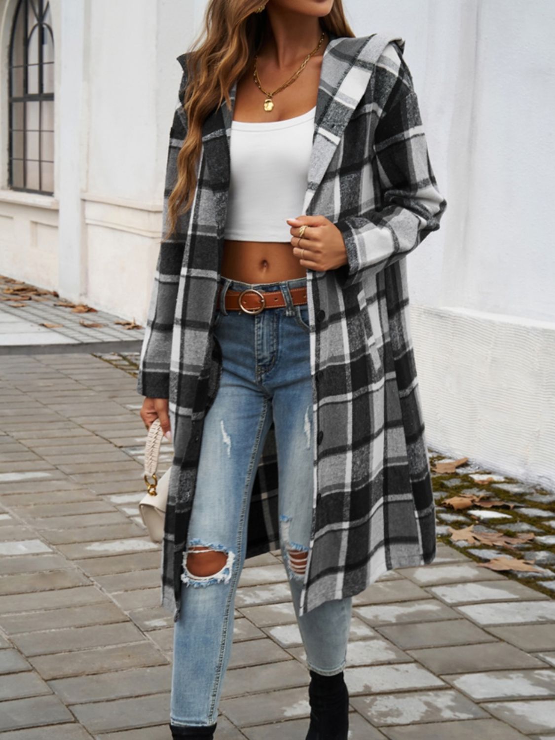 Urban Elegance Plaid Hooded Coat - SleekrMe