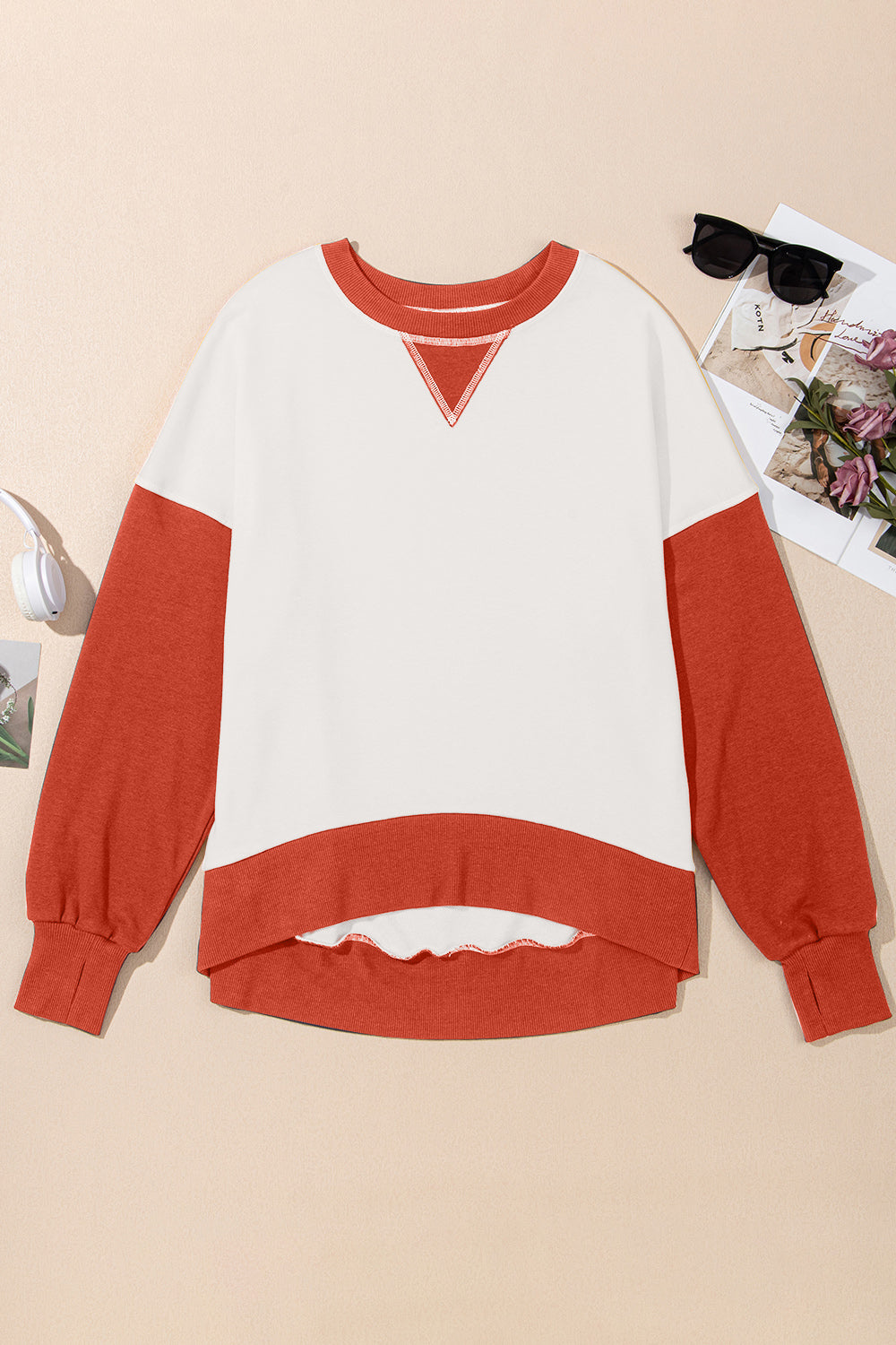 Contrast Chic Round Neck Sweatshirt - SleekrMe