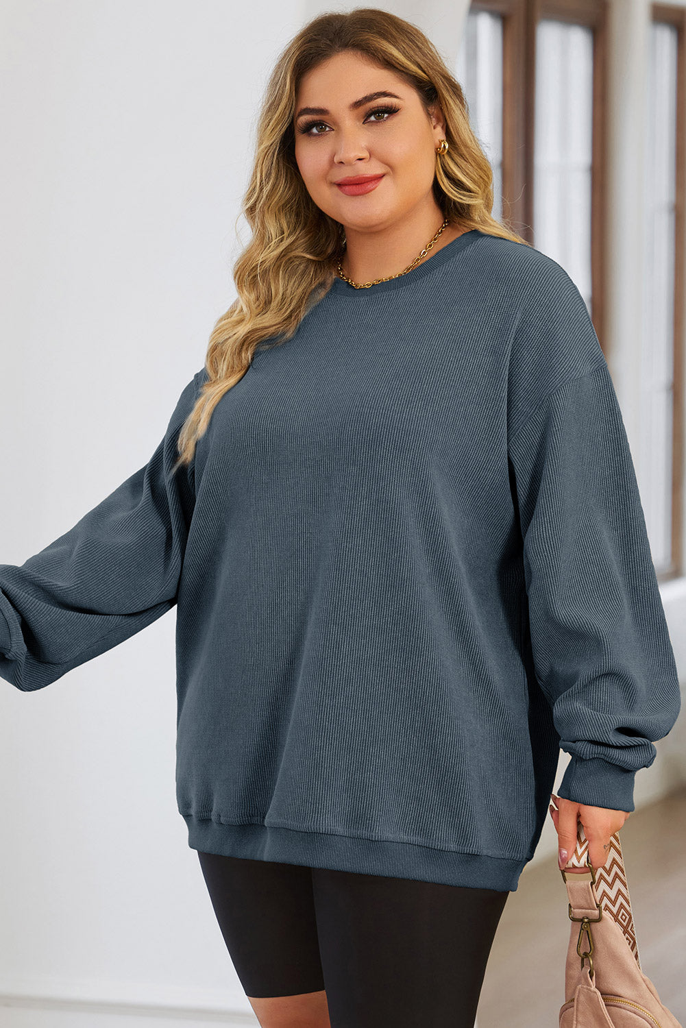 Cozy Luxe Plus Size Round Neck Sweatshirt - SleekrMe