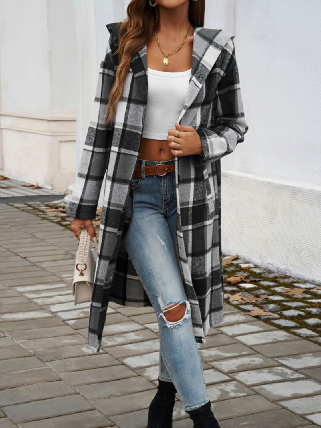 Urban Elegance Plaid Hooded Coat - SleekrMe