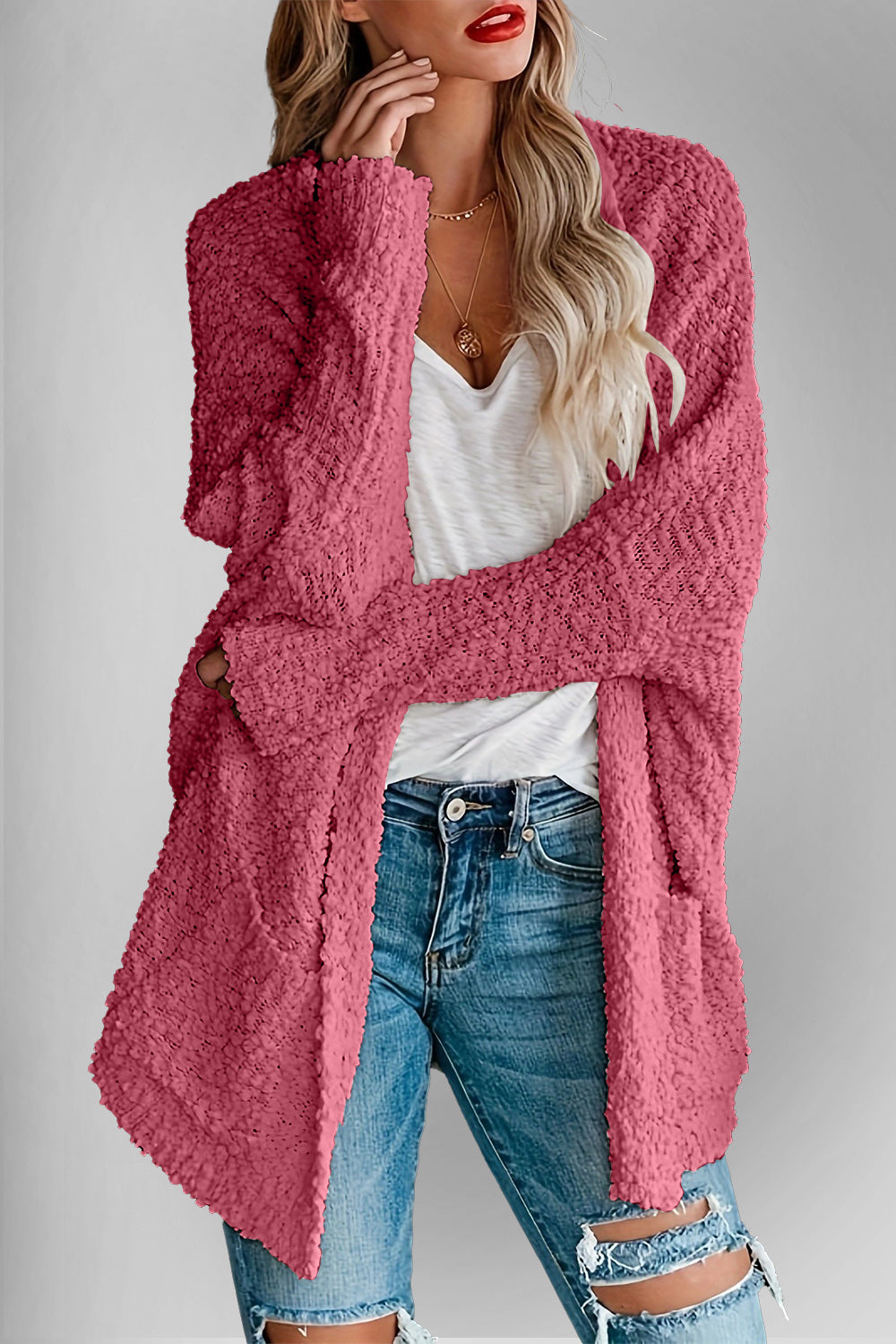 Chic Comfort Open Front Cardigan with Pockets - SleekrMe