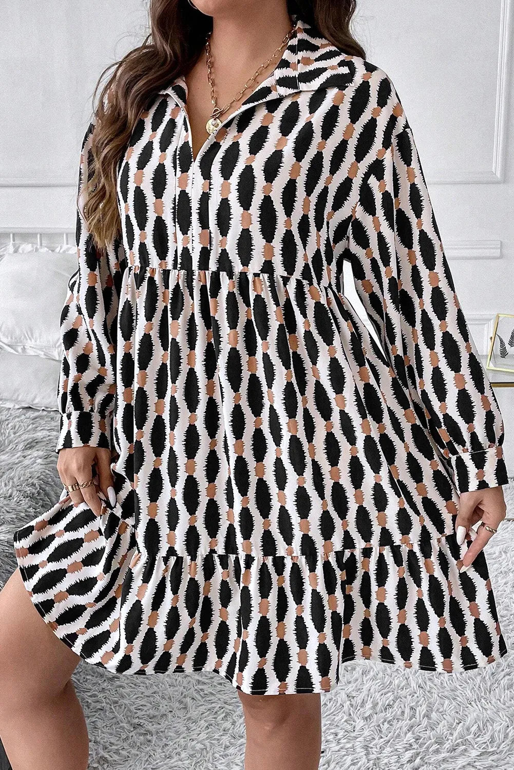 Bold &amp; Beautiful Plus Size Johnny Collar Long Sleeve Dress - SleekrMe