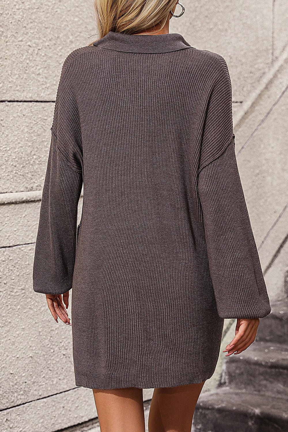 Effortless Elegance Collared Sweater Dress with Pockets - SleekrMe