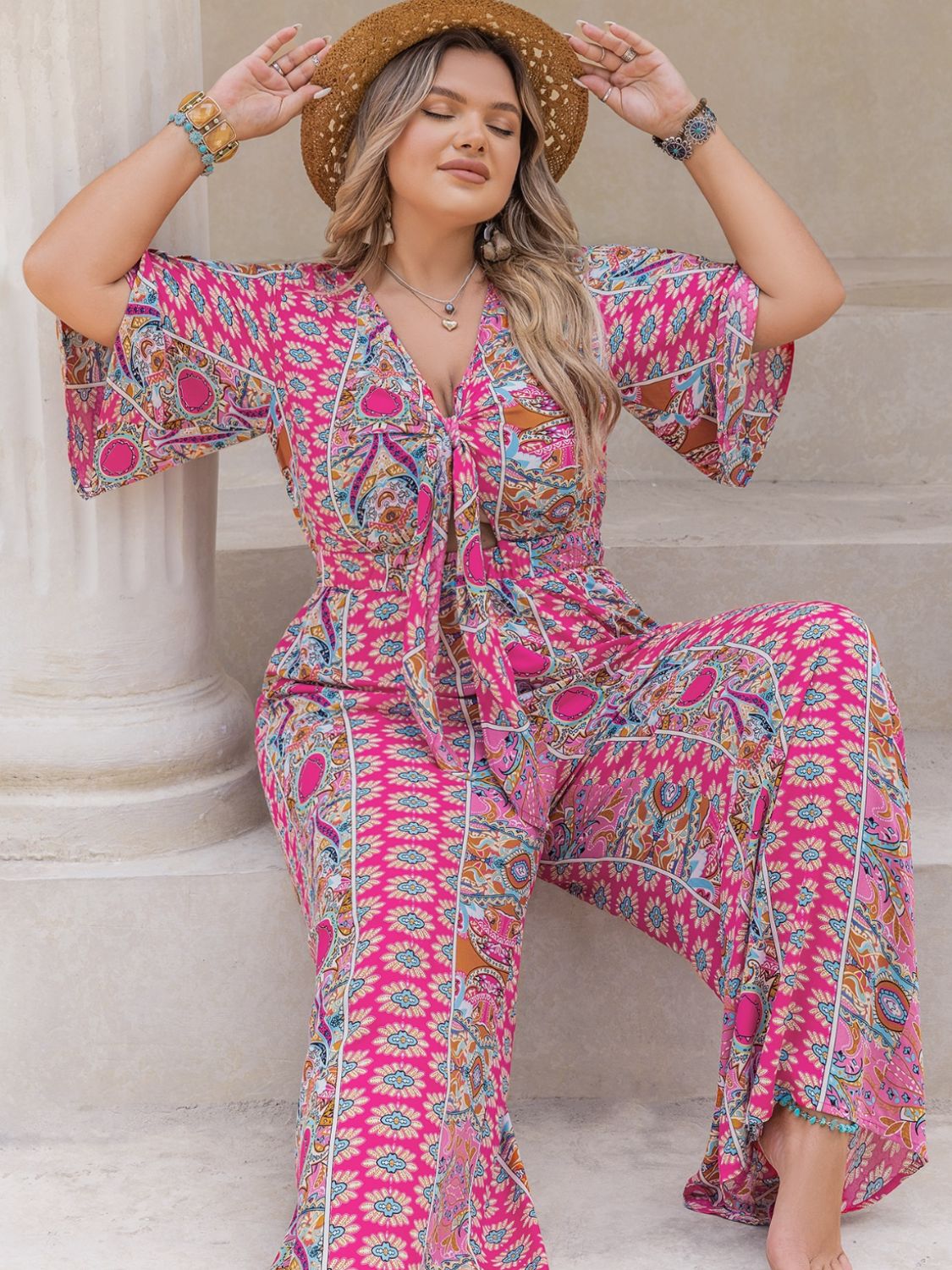 Bold &amp; Beautiful Plus Size Wide Leg Printed Jumpsuit - SleekrMe