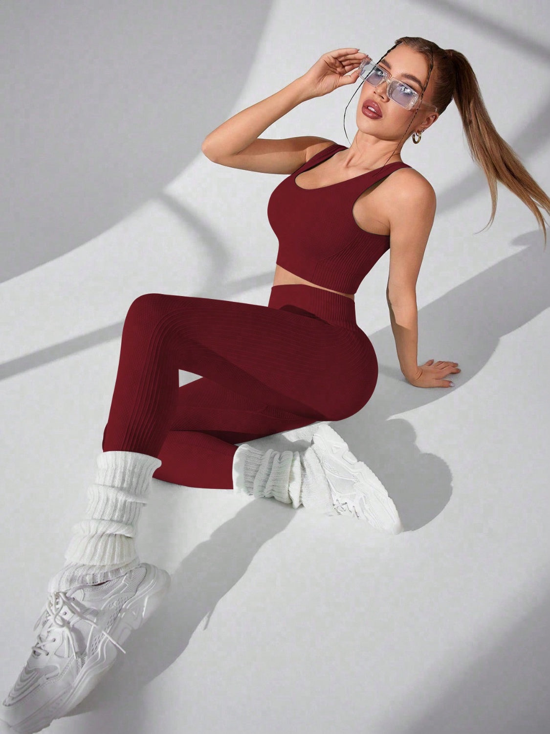 Activewear Two-Piece Workout Set with Scoop Neck Top