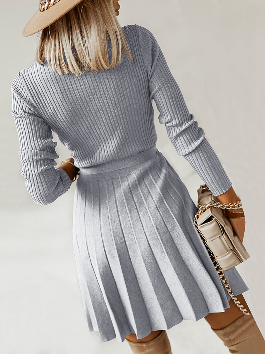 Elegance Wrapped Surplice Tie Sweater Dress - SleekrMe