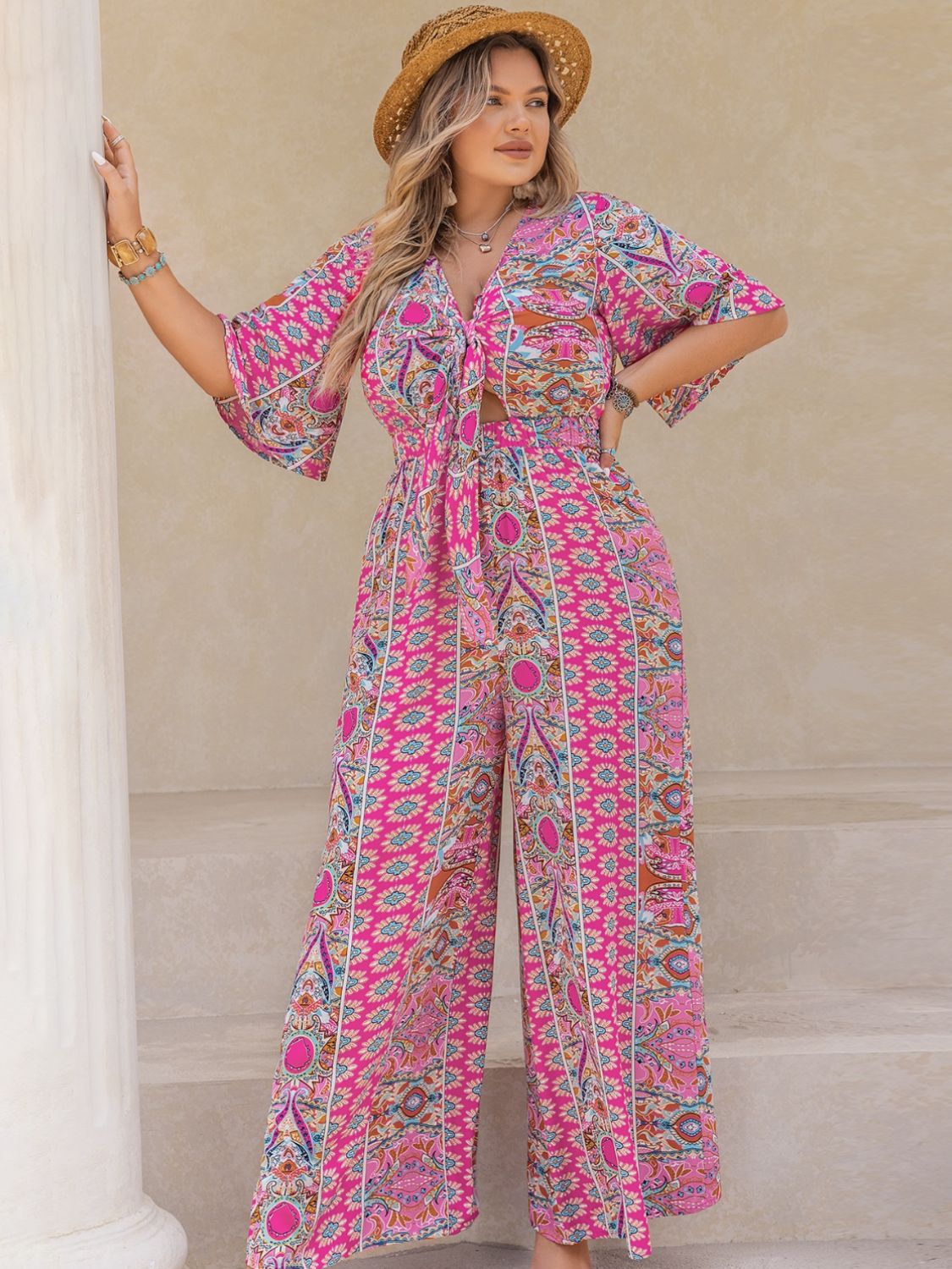 Bold &amp; Beautiful Plus Size Wide Leg Printed Jumpsuit - SleekrMe