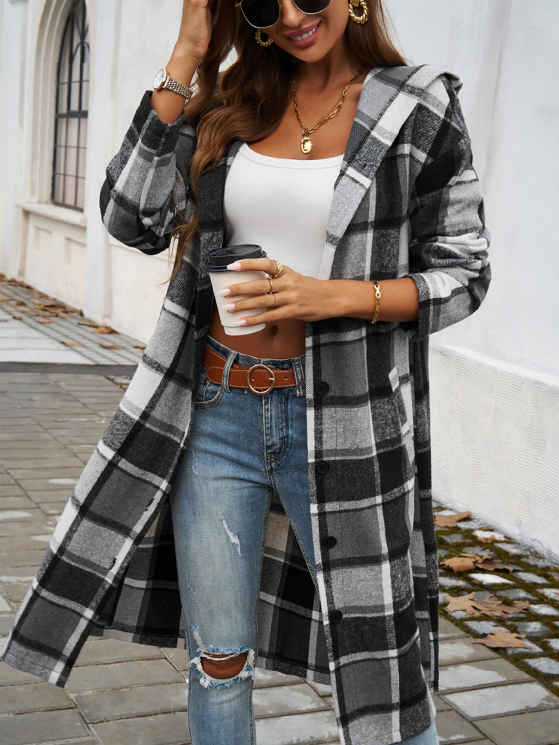 Urban Elegance Plaid Hooded Coat - SleekrMe