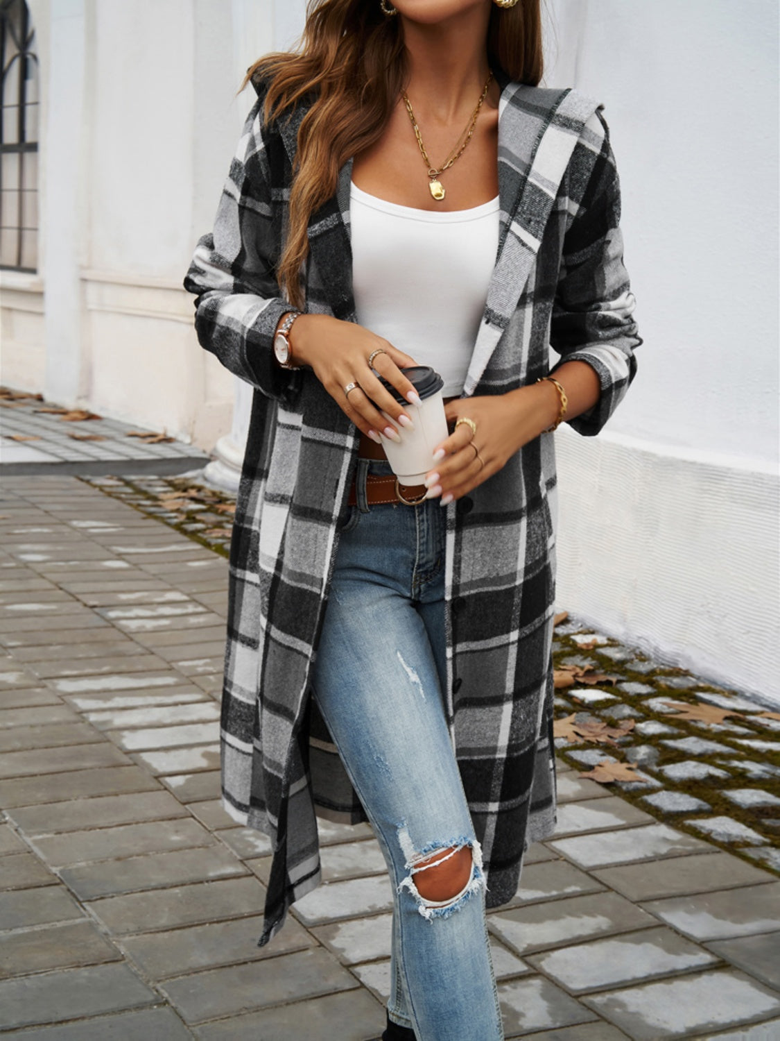 Urban Elegance Plaid Hooded Coat - SleekrMe