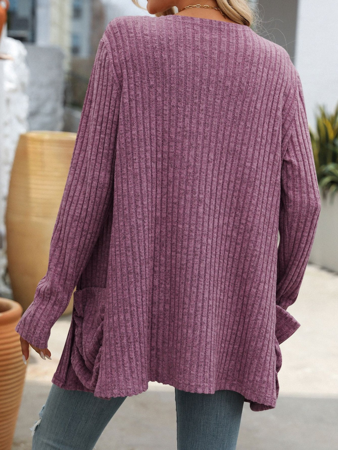 Cozy Ribbed Open-Front Long Sleeve Cardigan - SleekrMe