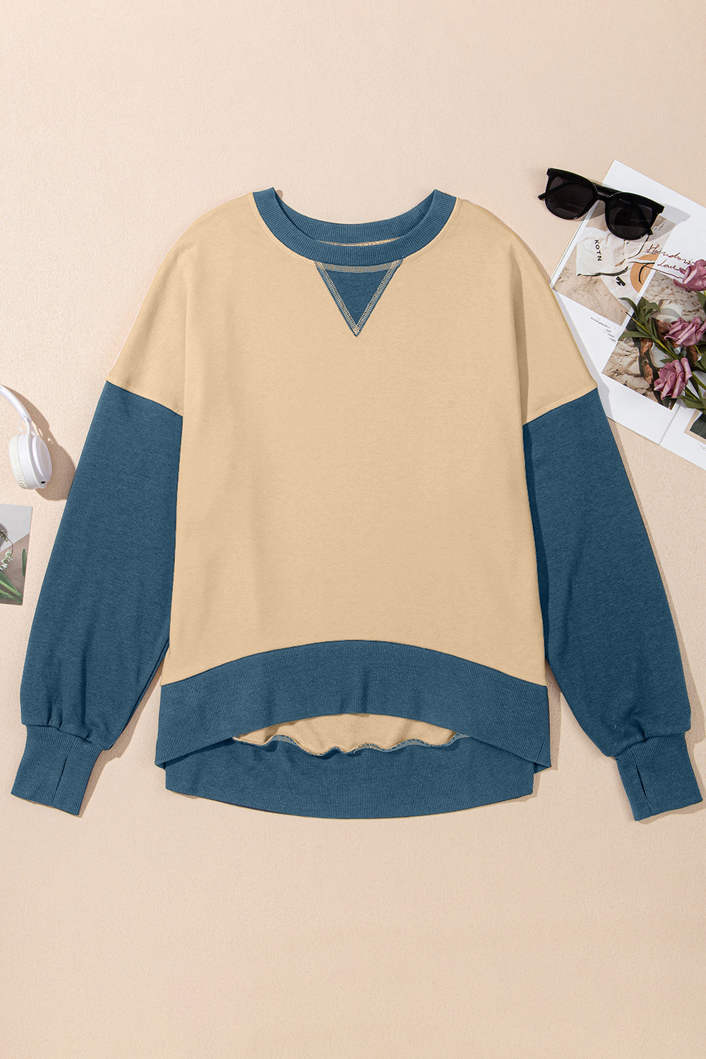 Contrast Chic Round Neck Sweatshirt - SleekrMe