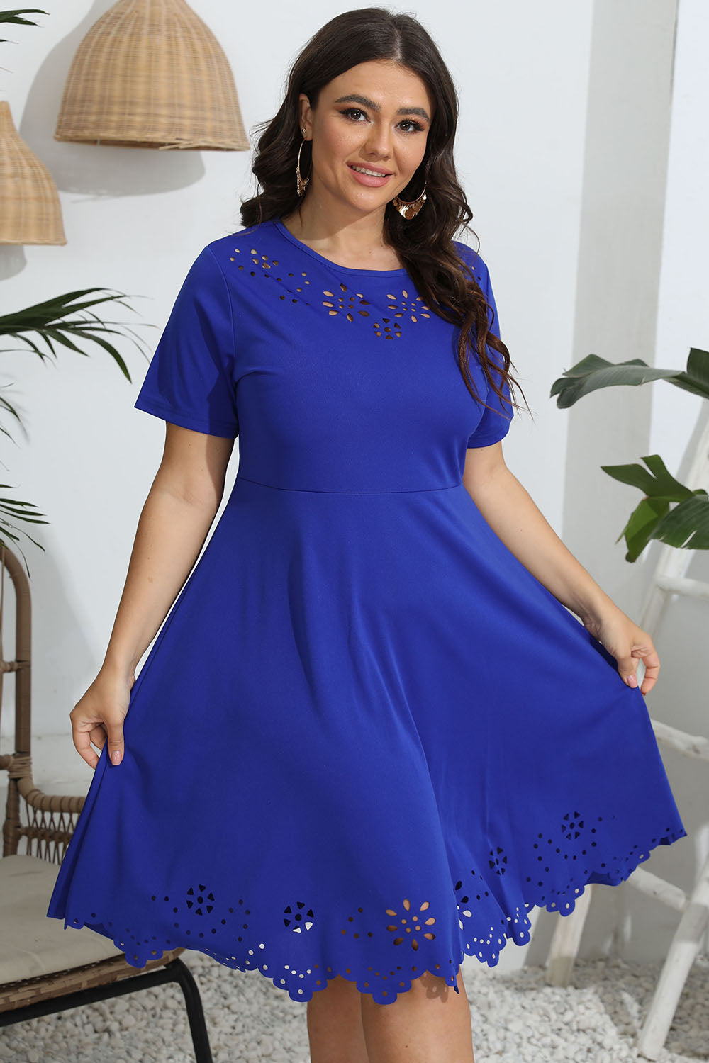 Elegant Openwork Plus Size Midi Dress - SleekrMe