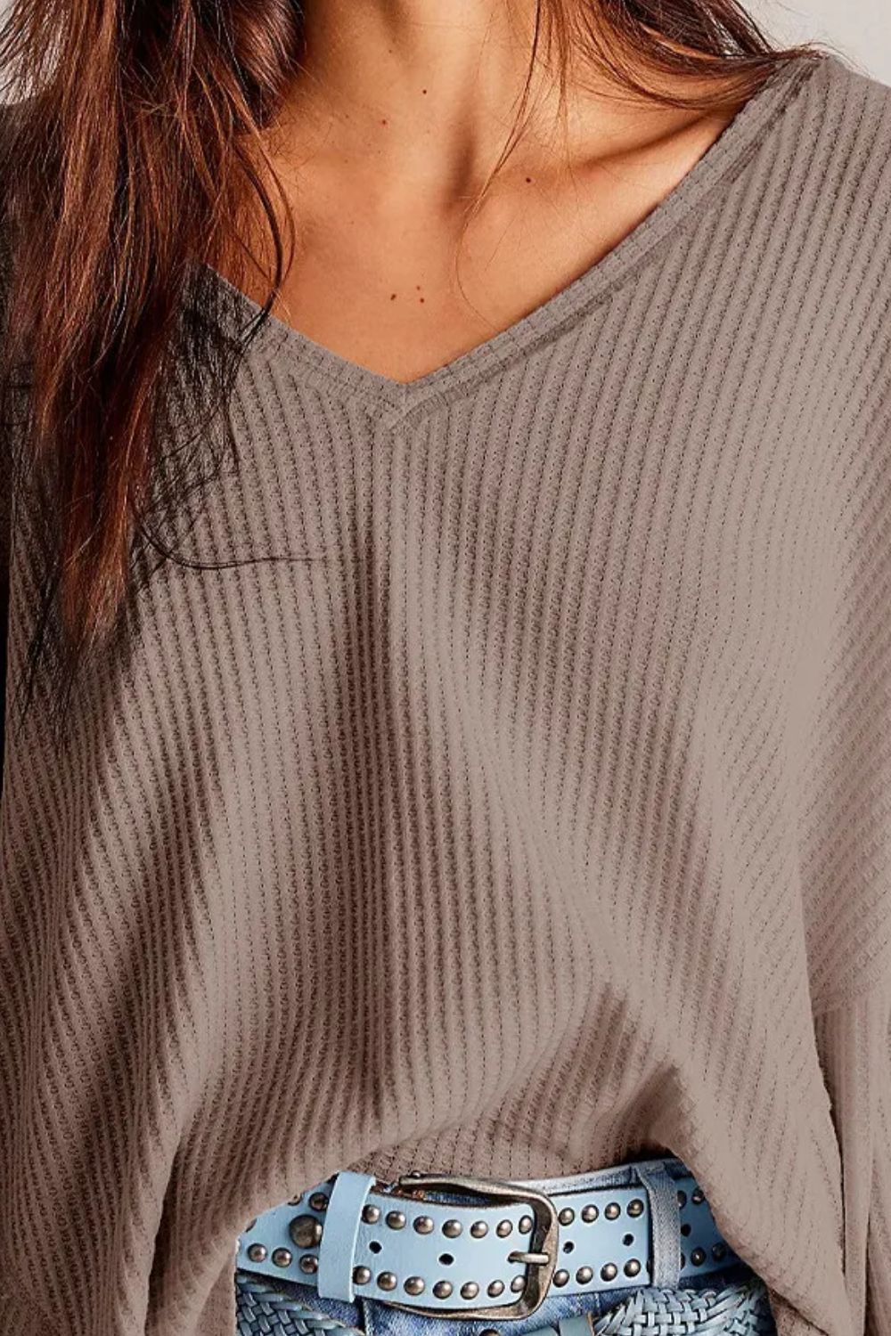 Cozy Chic Waffle-Knit V-Neck Top - SleekrMe