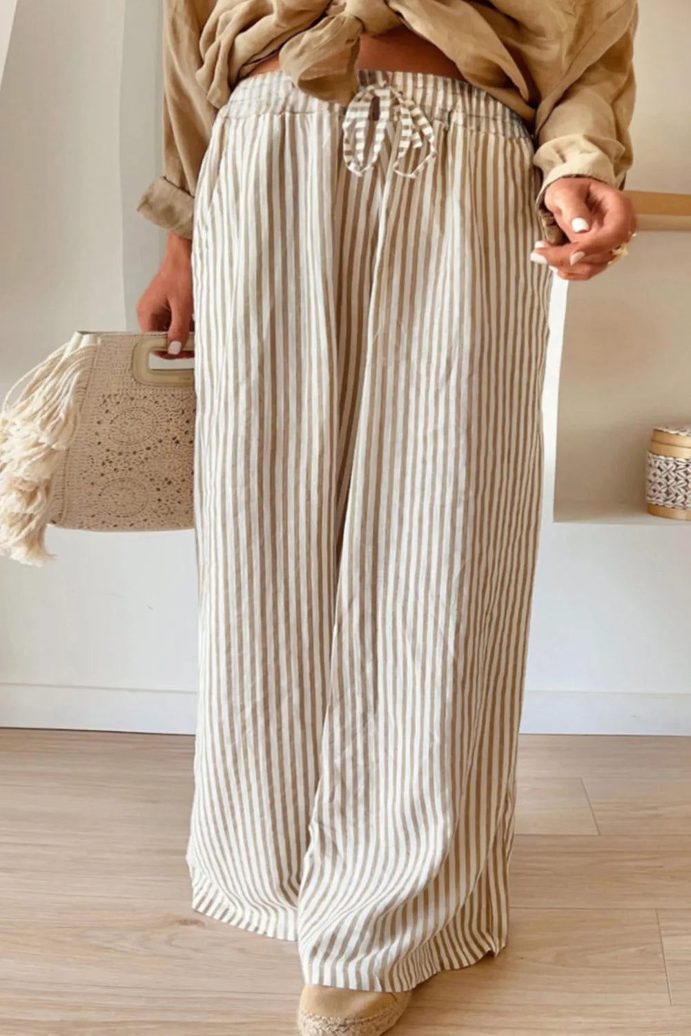 Striped Elegance Plus Size Wide Leg Pants - SleekrMe