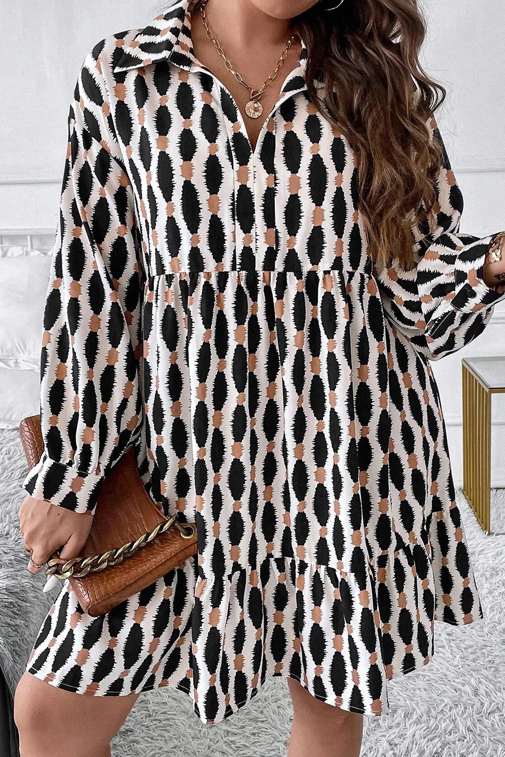 Bold &amp; Beautiful Plus Size Johnny Collar Long Sleeve Dress - SleekrMe