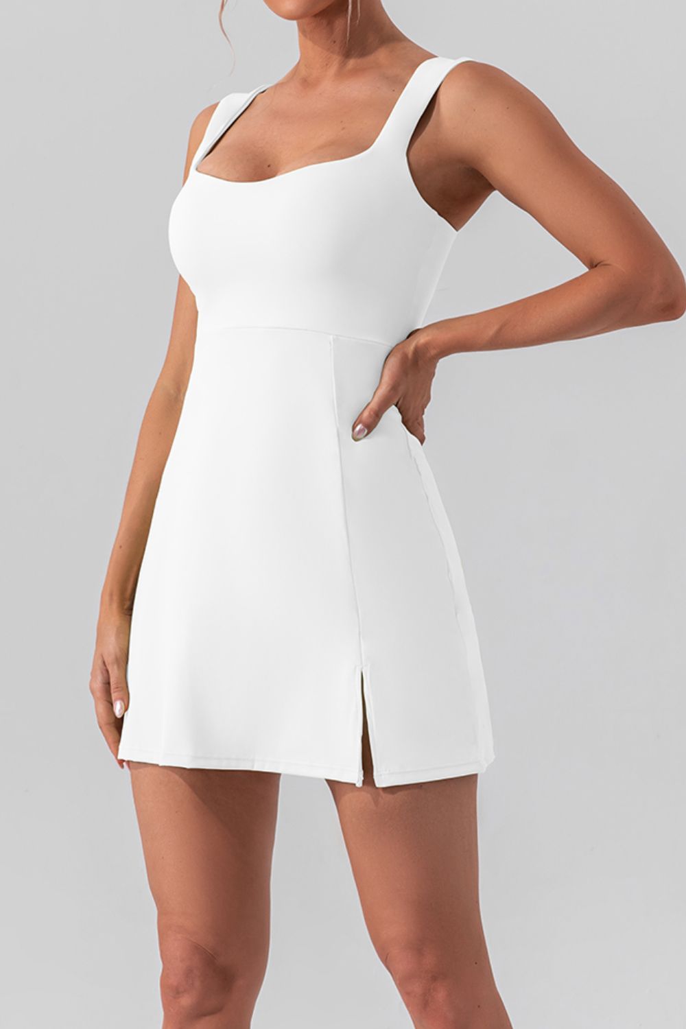 PowerMove Square Neck Slit Active Dress | Sleek, Stylish, and Ready for Anything - SleekrMe