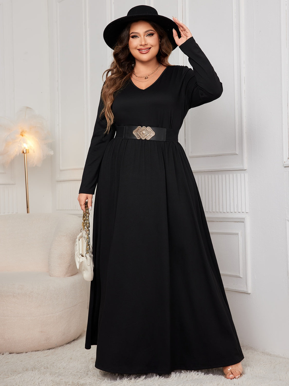 Sultry Elegance Cutout V-Neck Maxi Dress | Plus Size Perfection - SleekrMe