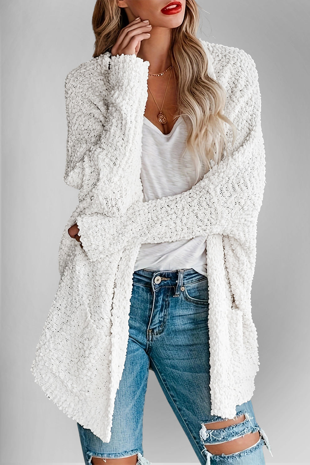 Chic Comfort Open Front Cardigan with Pockets - SleekrMe