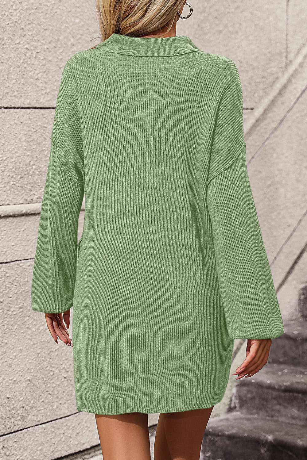 Effortless Elegance Collared Sweater Dress with Pockets - SleekrMe