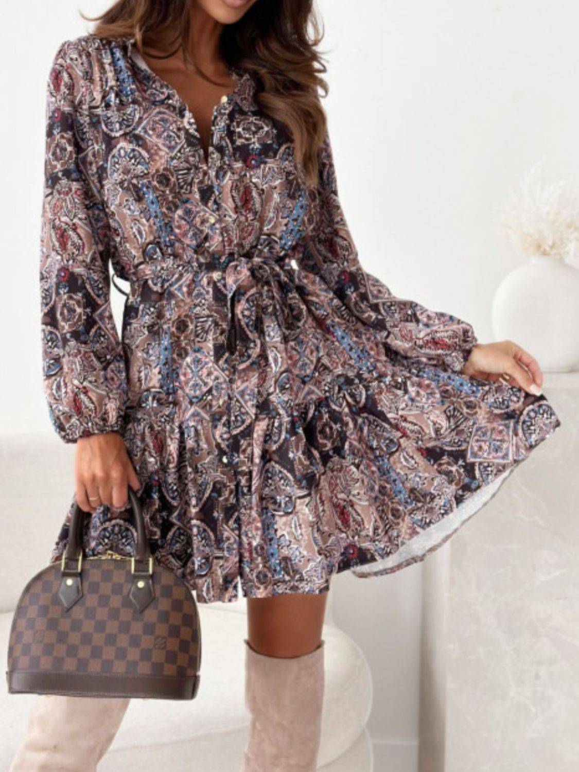 Ruffle Hem Floral Dress with Button Front Elegance
