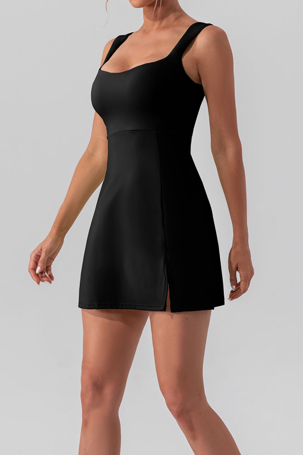 PowerMove Square Neck Slit Active Dress | Sleek, Stylish, and Ready for Anything - SleekrMe